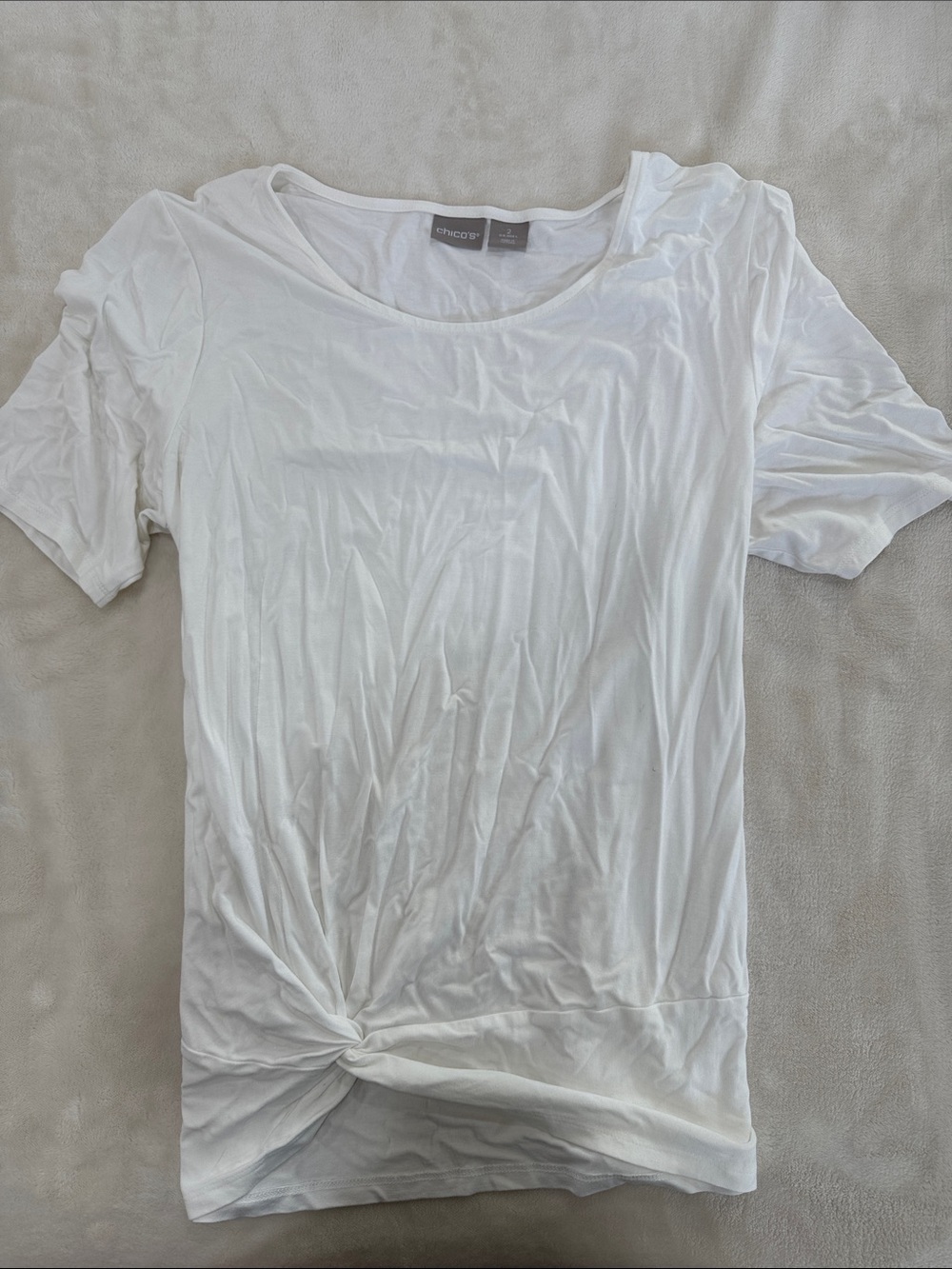Chico's White Short Sleeve Twist-Hem Tee
